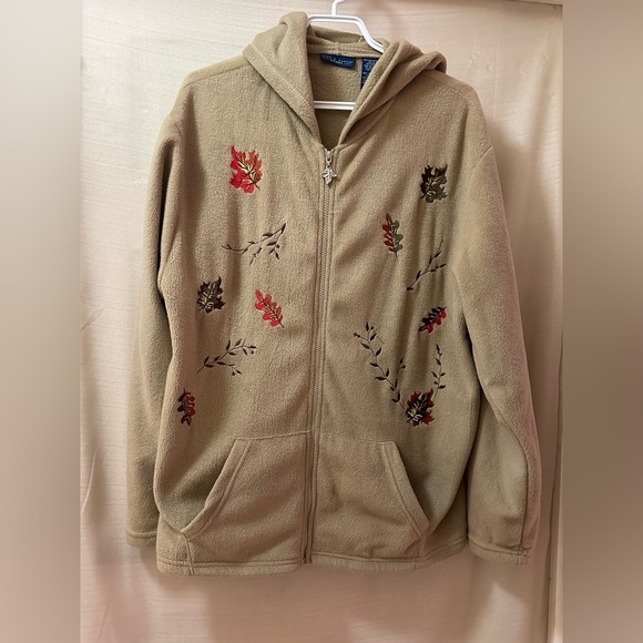 nick & sarah Tops - Nick & Sarah Sport Tan Fleece Zip-Up Hoodie – Embroidered Fall Leaves –  XL